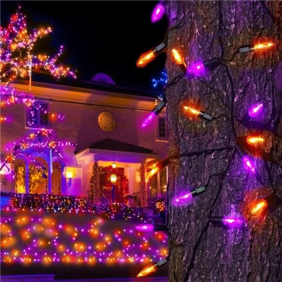 Orange Purple Battery Operated Halloween Lights, 2 Pack 17ft 50 LED Mini String - Picture 3 of 7